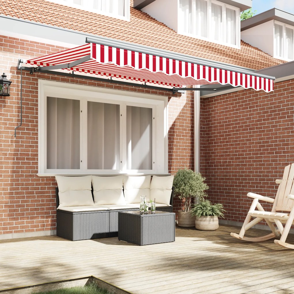 Toldo Retrátil Manual Vermelho e Branco 350x200 cm