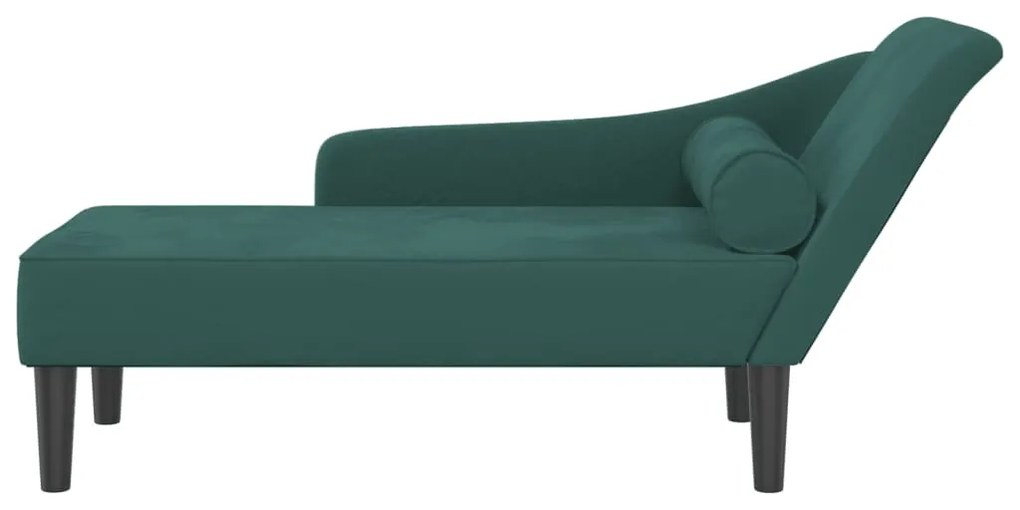 Chaise longue com almofadões veludo verde-escuro