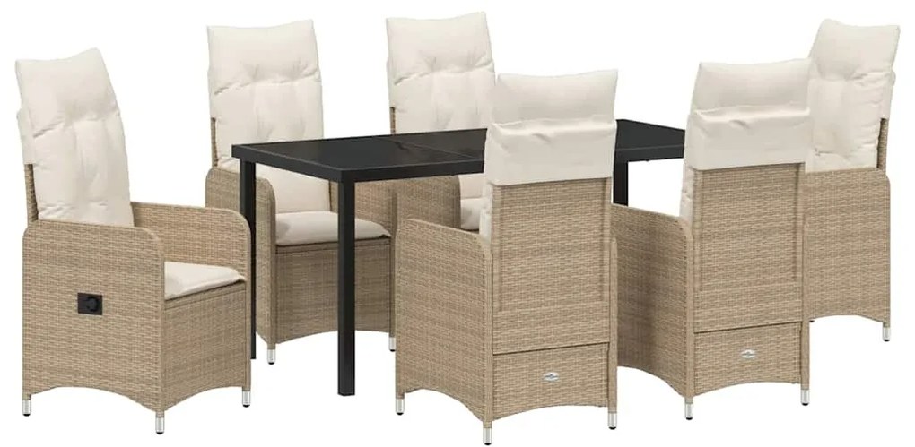 Conjunto de Jantar de Jardim 7 Peças com Almofadas Bege em Rattan Sint