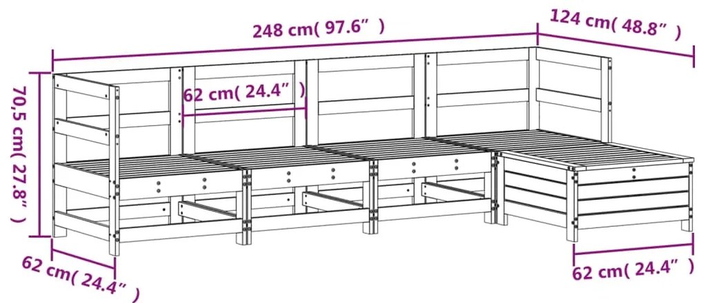 5 pcs conjunto de sofás para jardim madeira de pinho maciça