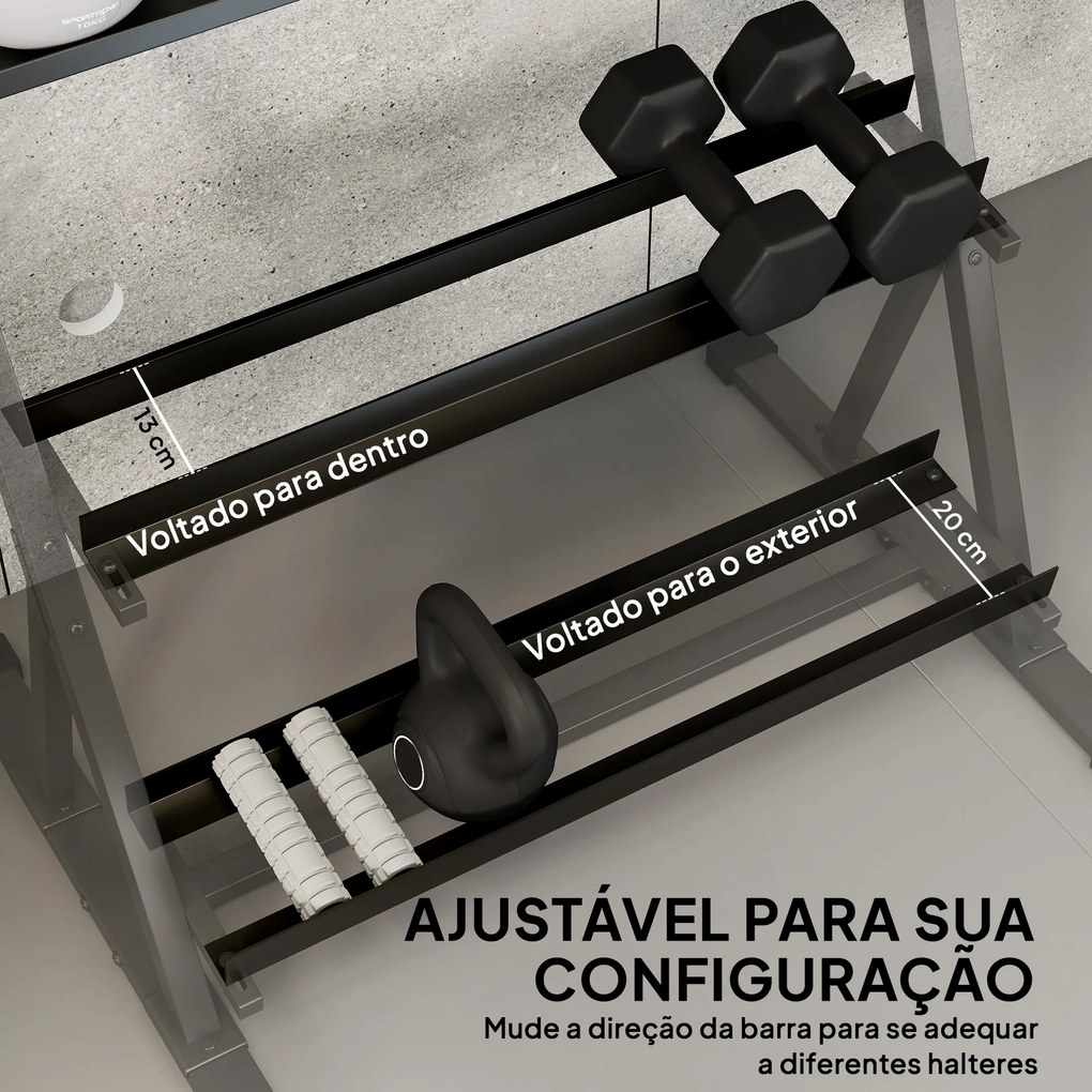 Suporte para Halteres (NÃO INCLUIDOS) de 3 Níveis Estante de Pesos de Aço com Barras Ajustáveis para Ginásio Casa Capacidade 200 kg
