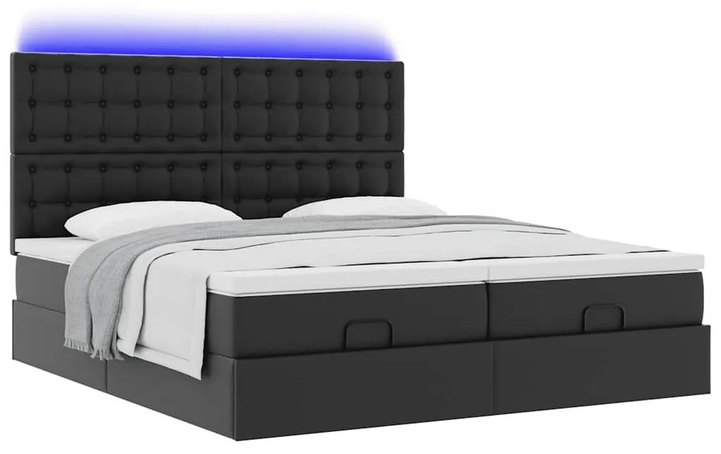 Estrutura de cama otomana com colchões pele artificial preta