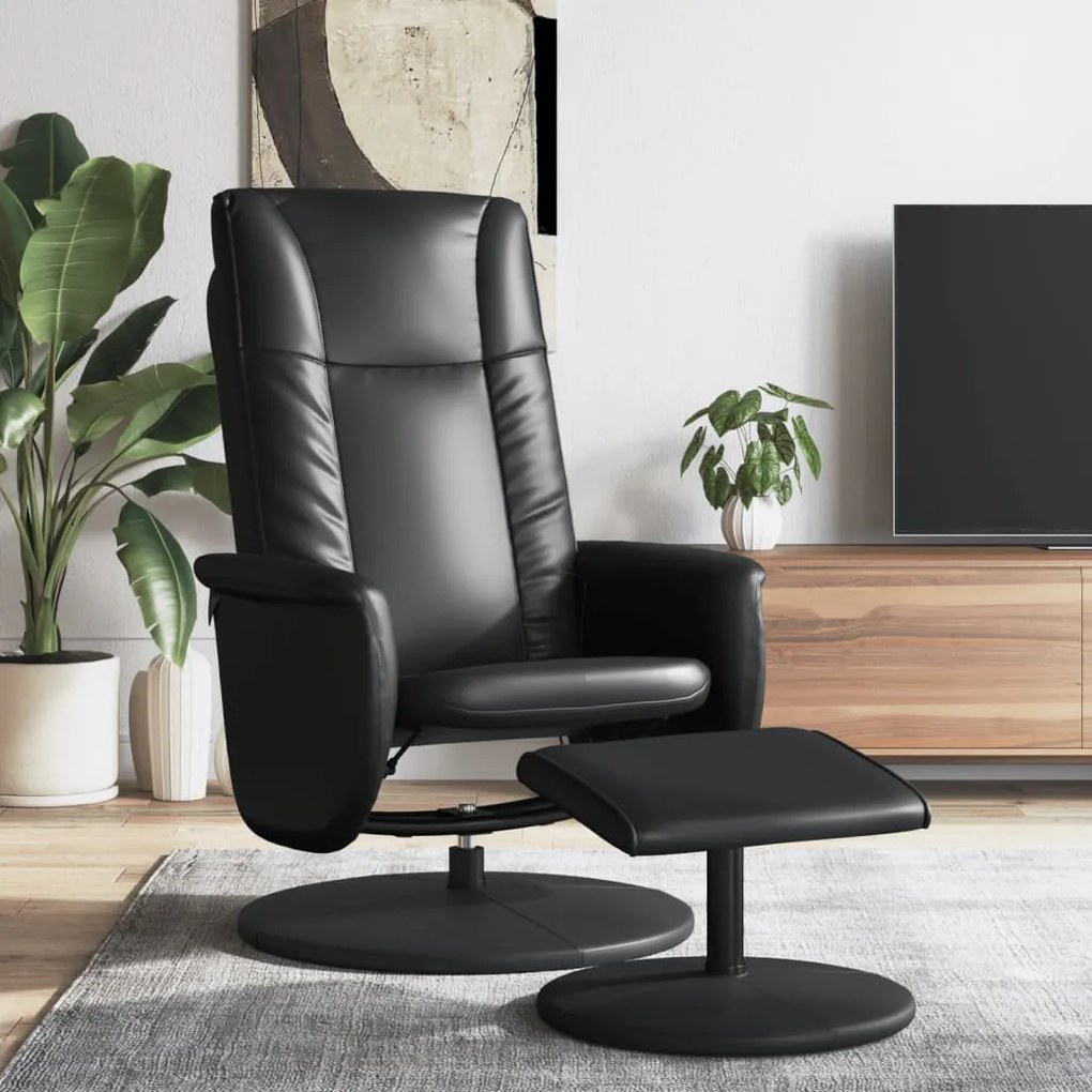 356512 vidaXL Cadeira reclinável com apoio de pés couro artificial preto