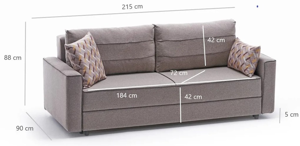 Sofá-cama de 3 lugares Ece – Creme – 215x88x90 cm