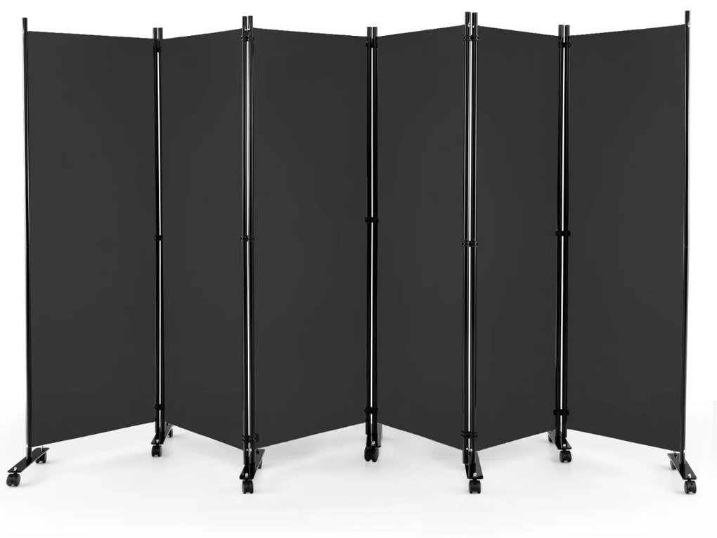 Biombo Divisória de 6 painéis com calhas bloqueáveis Divisória de sala e quarto 334,5 x 30 x 172 cm Cinzento