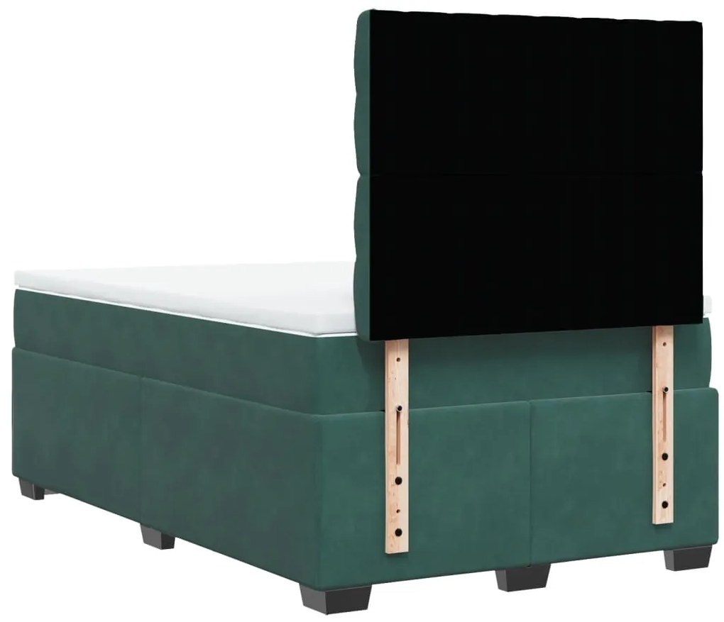 Cama boxspring com colchão 120x190 cm veludo verde-escuro