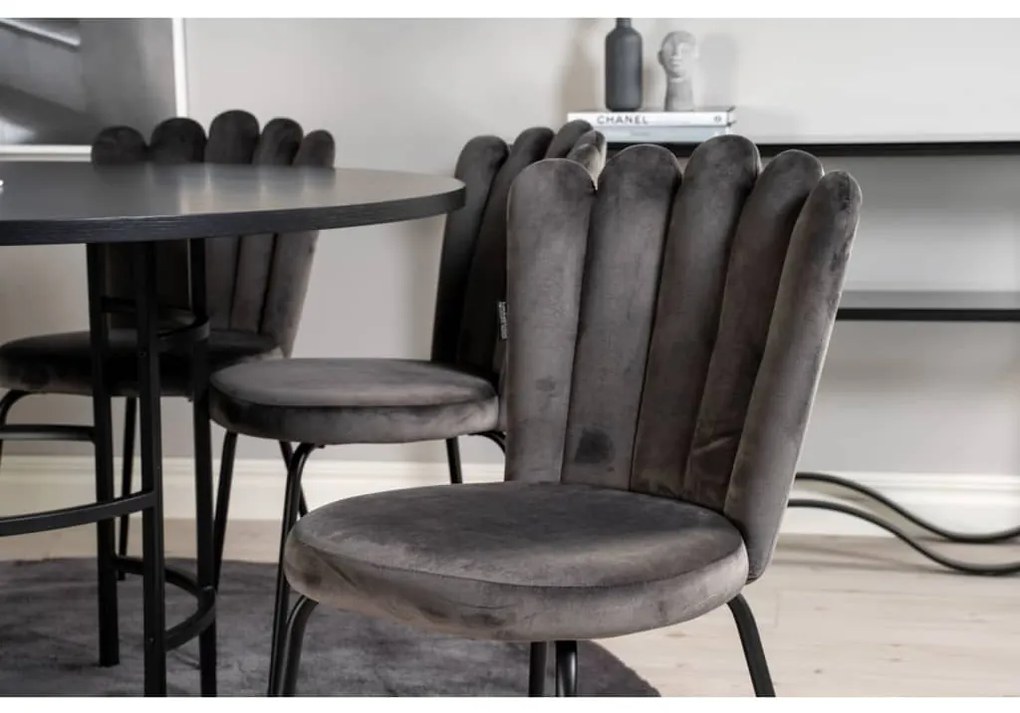 Venture Home Cadeiras de jantar Limhamn 2 pcs veludo preto e cinzento