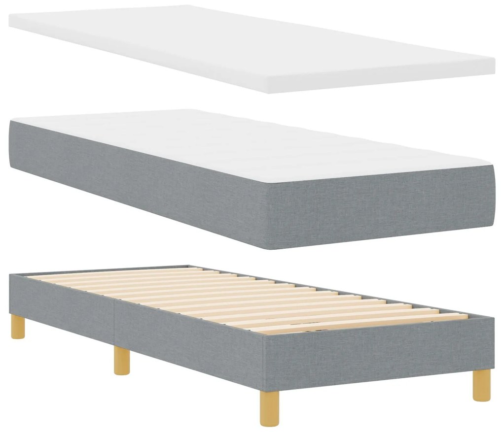 Cama Box Spring com Colchão Cinza Claro 80x200 cm Tecido
