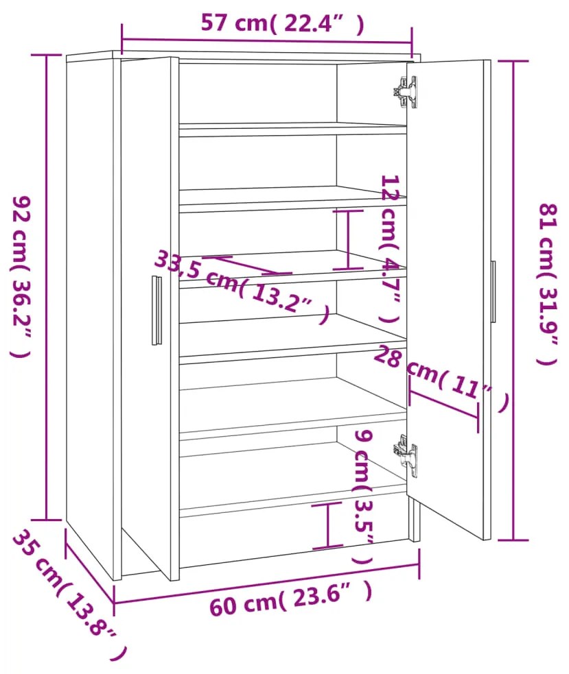 Sapateira 60x35x92 cm derivados de madeira sonoma cinza