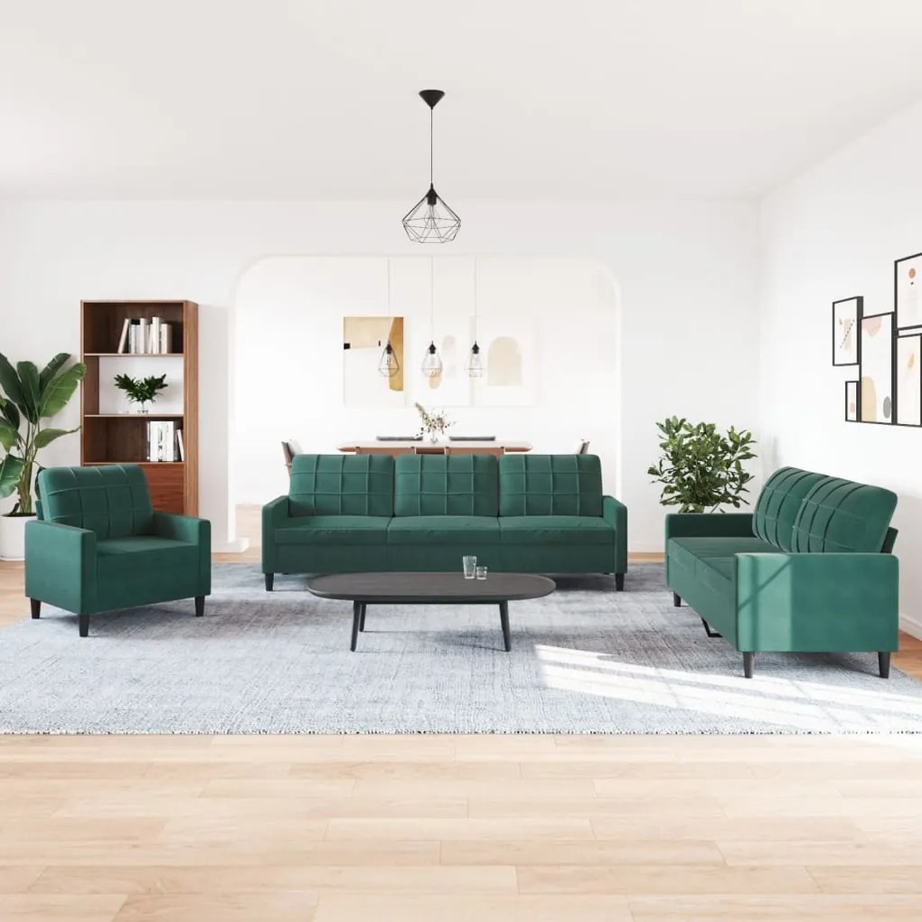 4 pcs conjunto de sofás com almofadões veludo verde-escuro