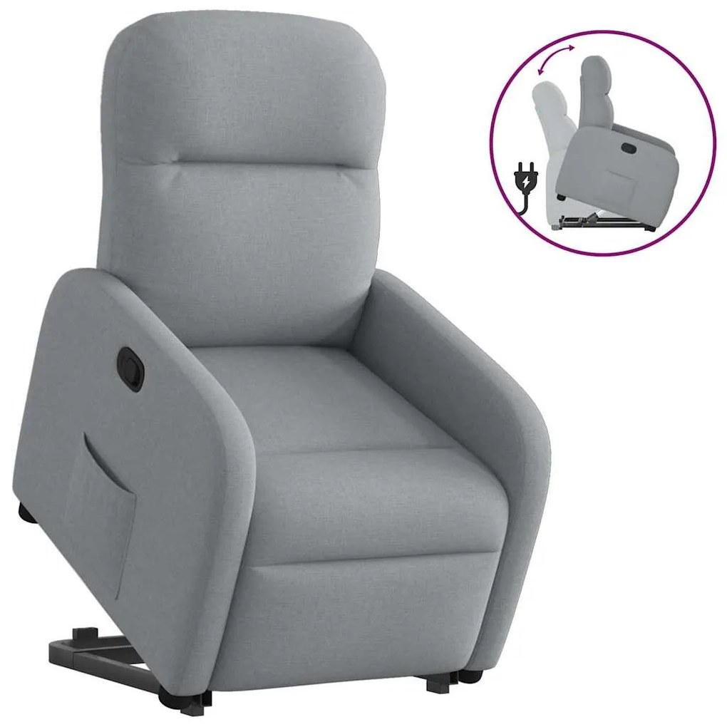 vidaXL Poltrona reclinável elevatória tecido cinzento-claro