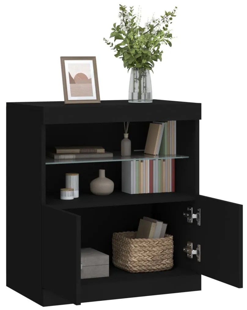 Aparador com luzes LED 60x37x67 cm preto