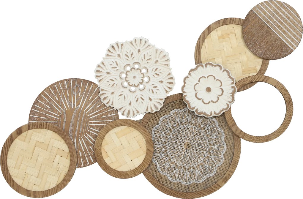 Decoração de parede em madeira, escultura de parede em madeira, design exclusivo com vários discos, 83,8 x 44,5 cm, madeira natural FR