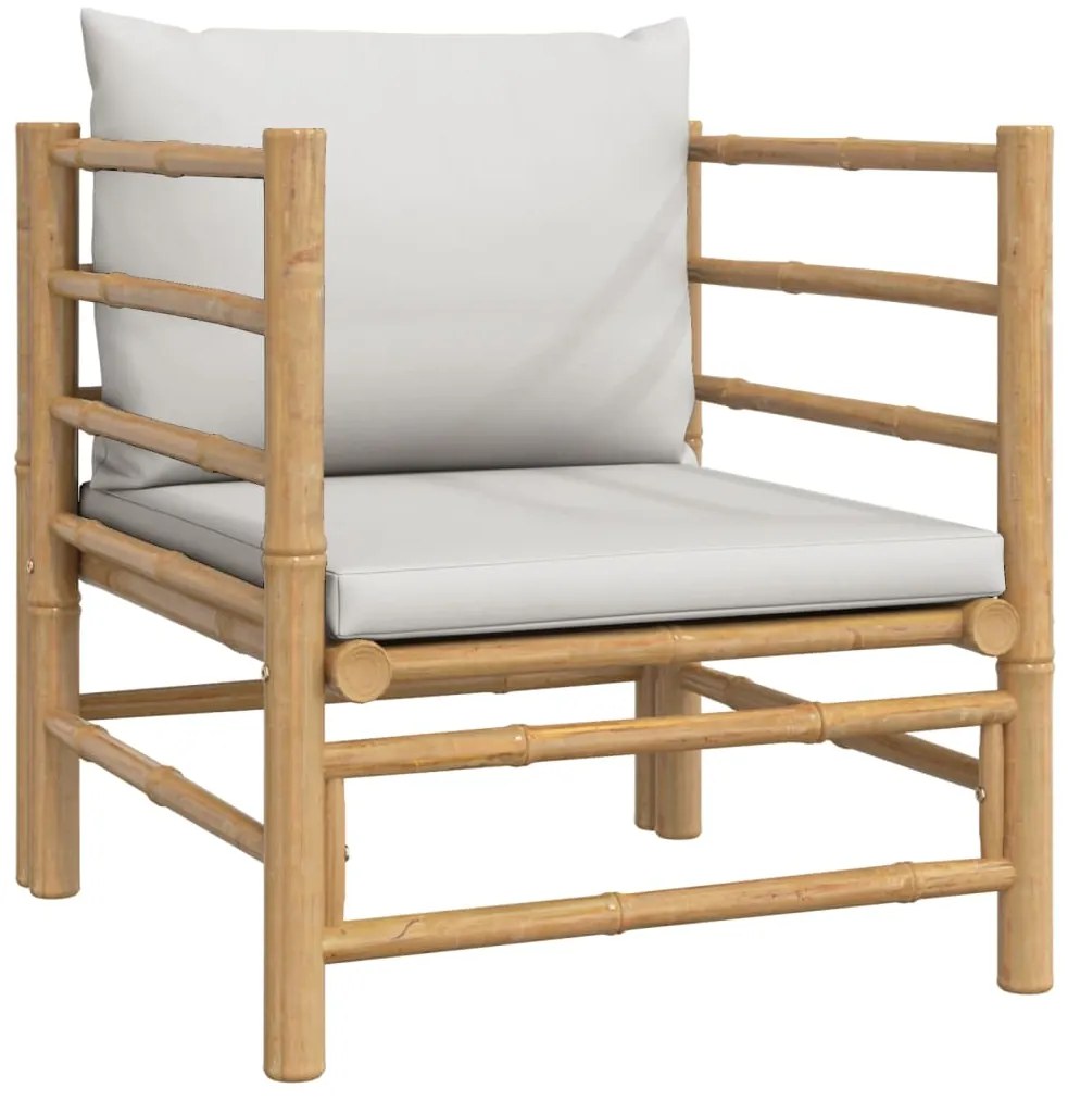 8 pcs conj. lounge de jardim bambu c/ almofadões cinzento-claro