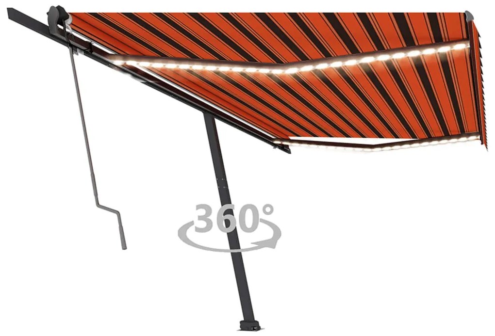 vidaXL Toldo autom. LED e sensor de vento 500x350 cm laranja/castanho