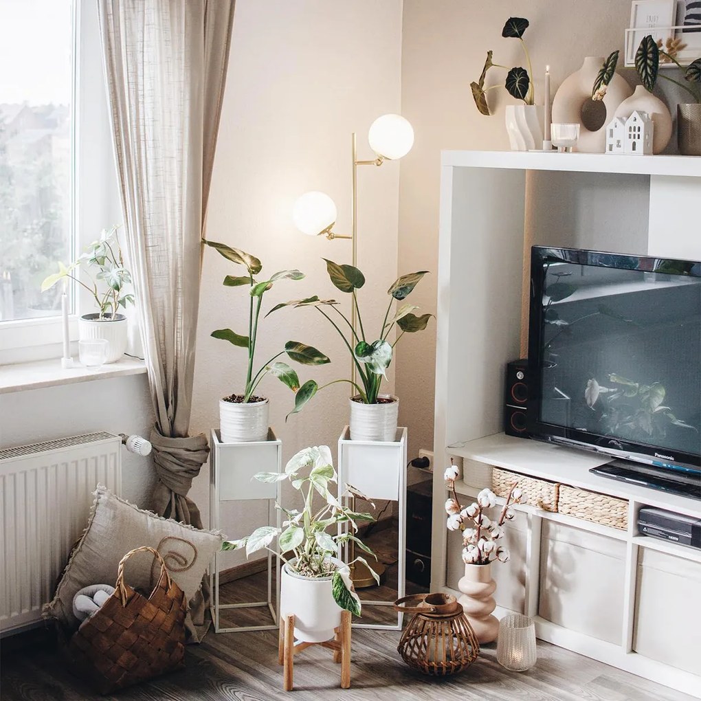 Candeeiro de pé Art Déco dourado com vidro opalino 2 luzes - Pallon