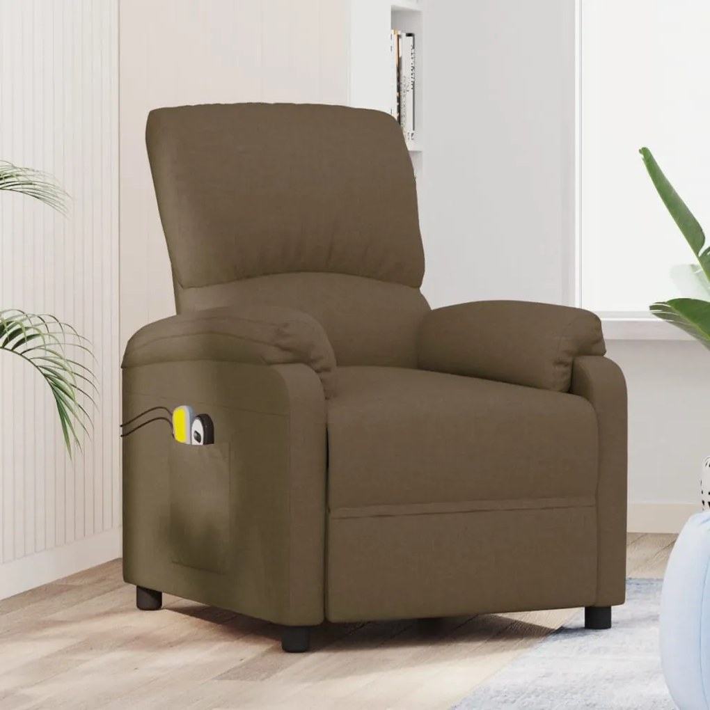 3073856 vidaXL Poltrona de massagens elétrica reclinável tecido castanho