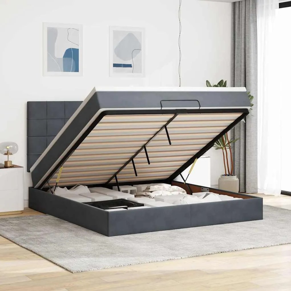 Estrutura cama otomana colchões 180x200 cm cinzento escuro