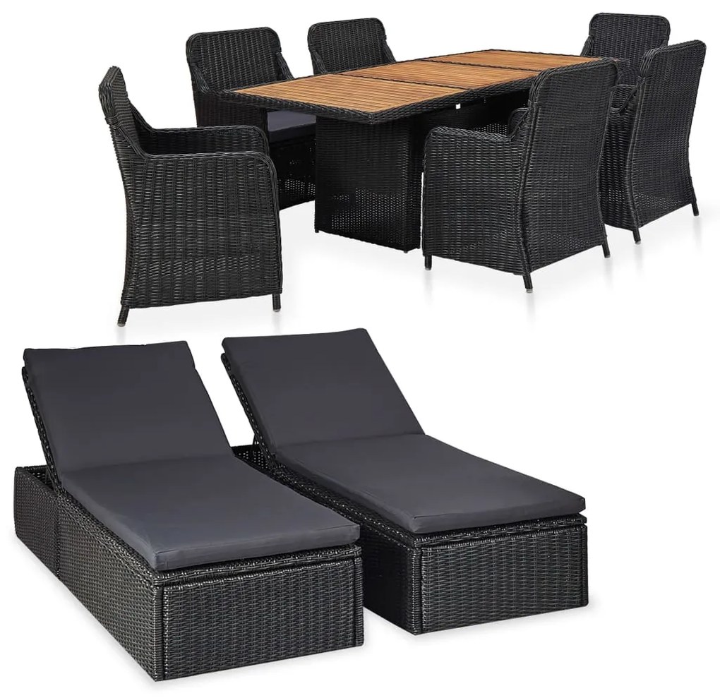 vidaXL 9 pcs conjunto de jantar para jardim vime PE preto