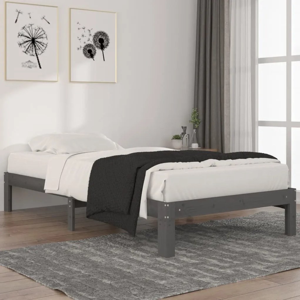 vidaXL Estrutura de cama 100x200 cm pinho maciço cinzento