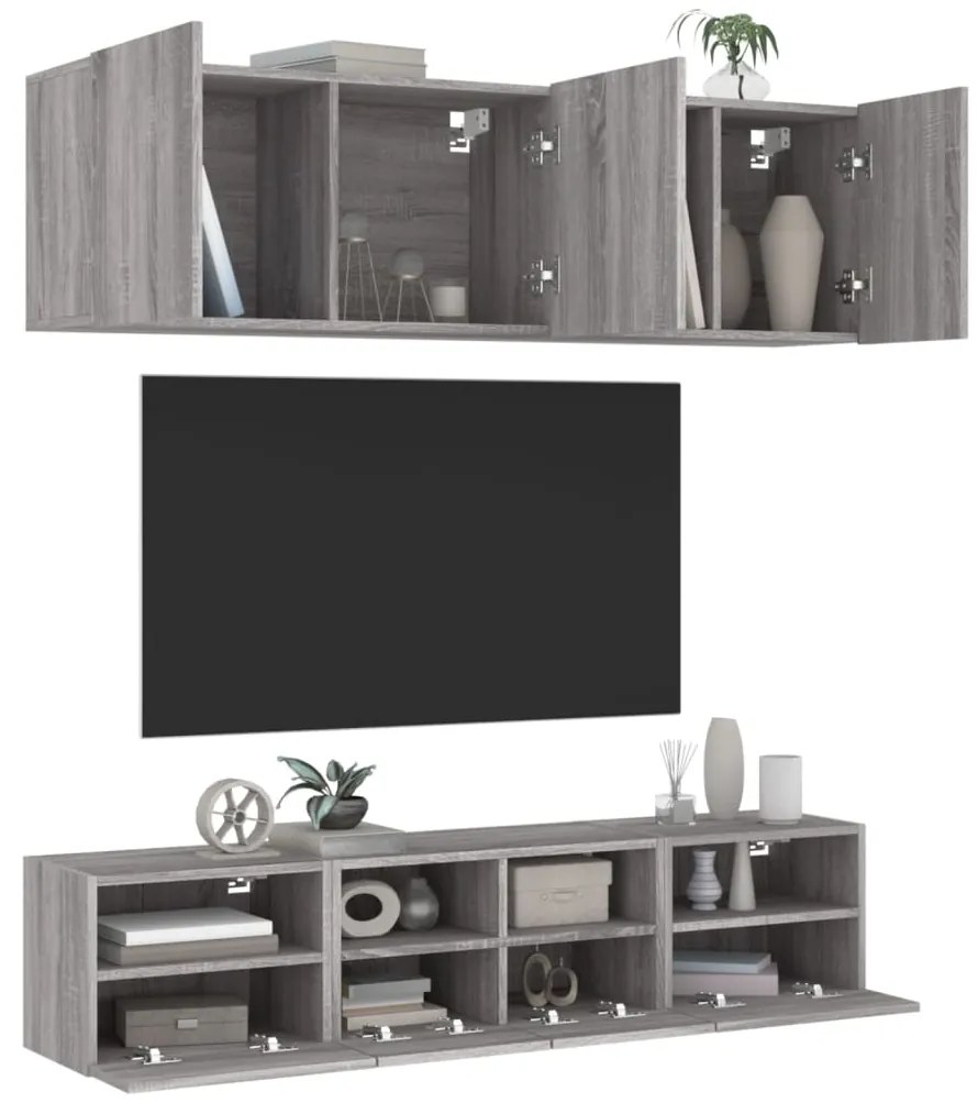 5 pcs móveis de parede p/ TV derivados de madeira cinza sonoma