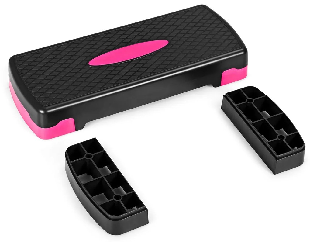 Step de treino aeróbico com plataforma e superfície antiderrapante para casa, ginásio e escritório até 250 kg 66 x 28 x 10-15 cm preto e Rosa