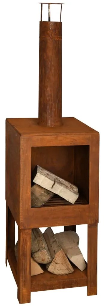 421282 Esschert Design Lareira exterior c/ arrumação p/ lenha ferrugem FF298