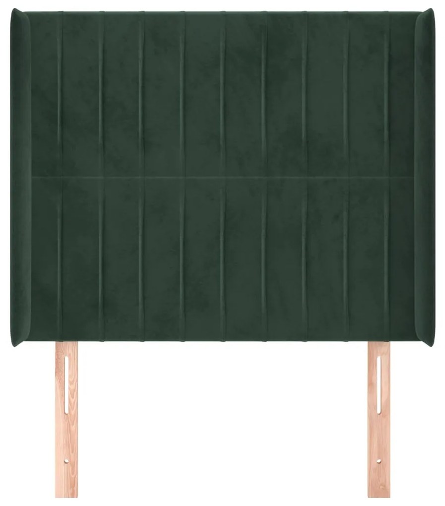 Cabeceira cama c/ abas veludo 93x16x118/128 cm verde-escuro