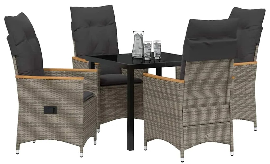 Conjunto de Jantar de Jardim com 5 Peças e Almofadas Cinza em Poliratt