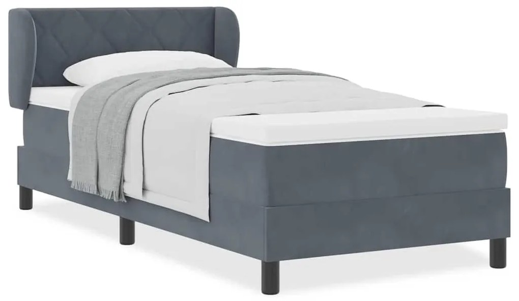 Cama Box Spring com Colchão Cinza Escuro 90x190 cm Veludo