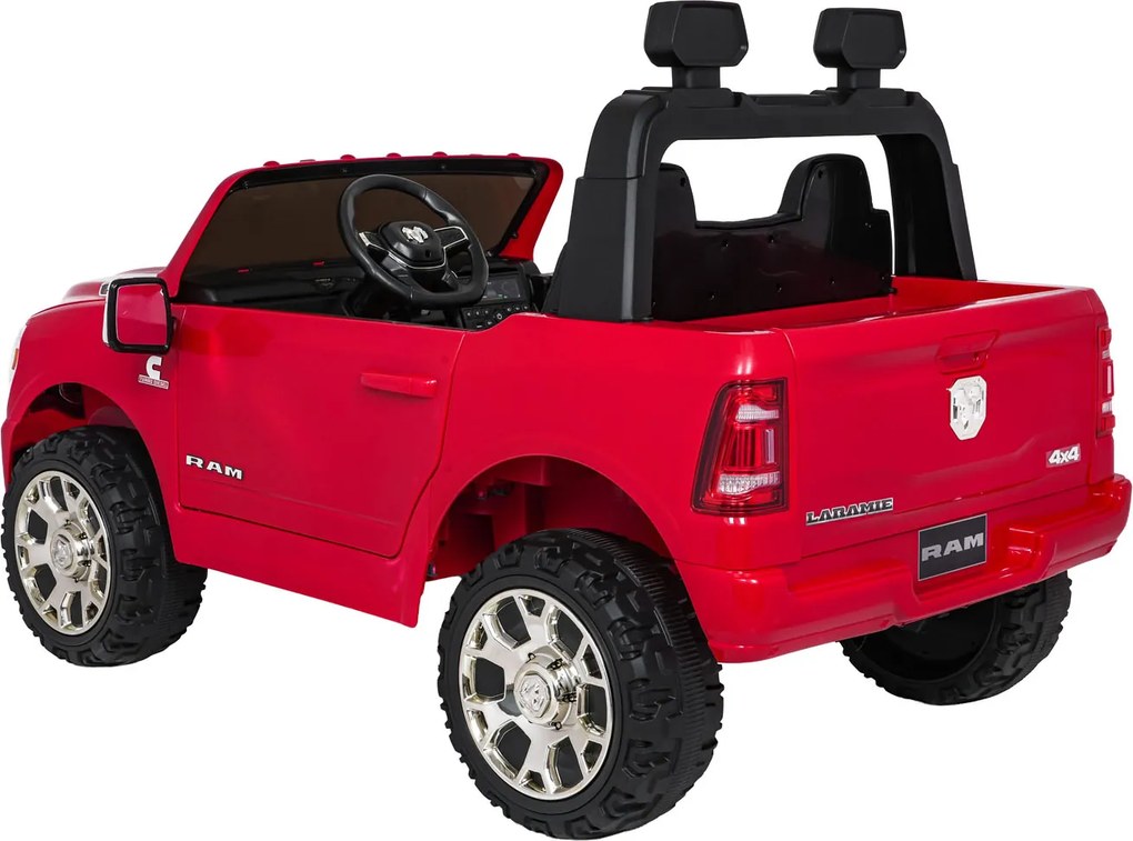 Jipe elétrico para Crianças 24V RAM 3500 Rodas de espuma EVA, assento Couro ecológico Vermelho