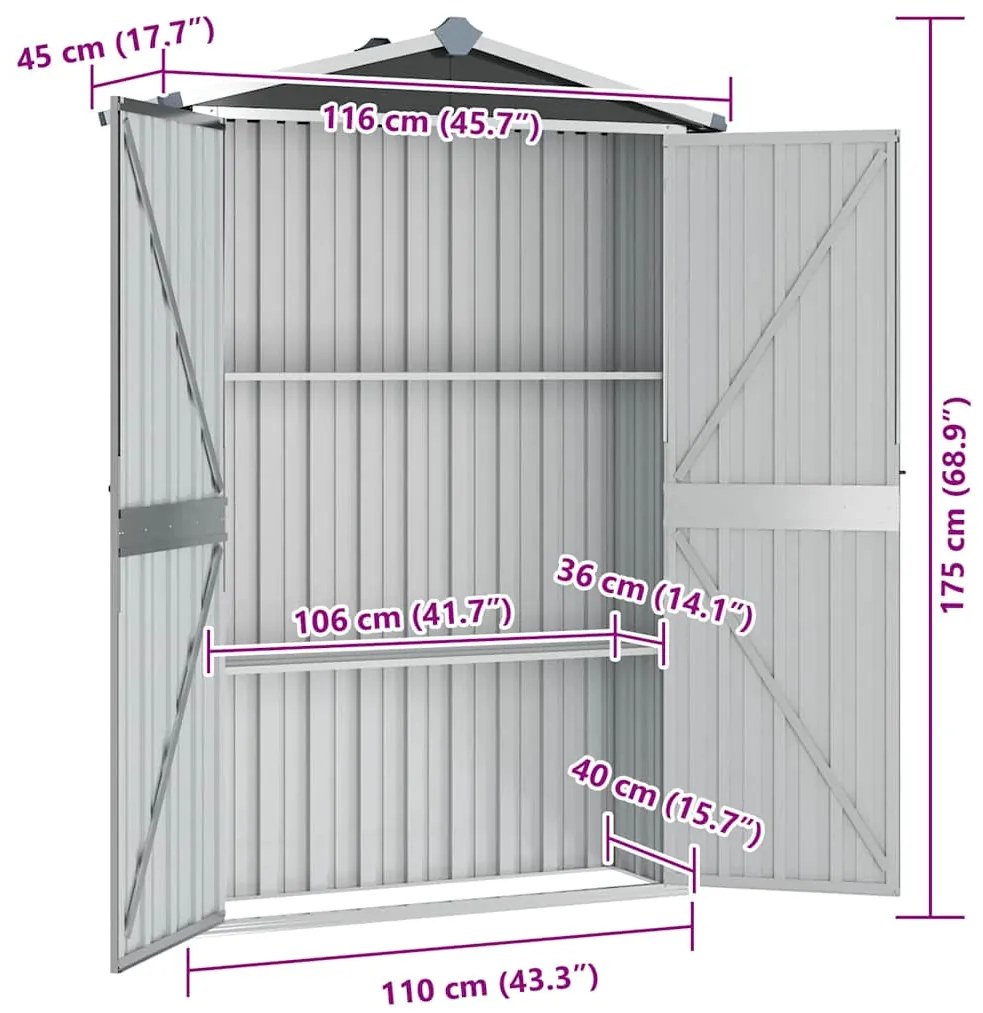 Abrigo de jardim 116x45x175 cm aço galvanizado antracite