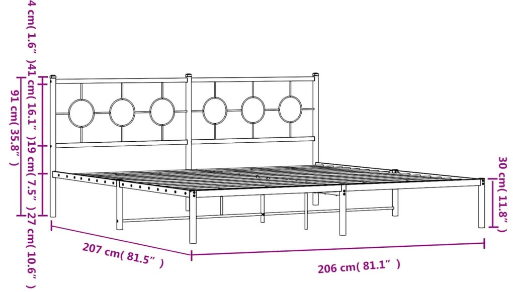 Estrutura de cama com cabeceira 200x200 cm metal preto