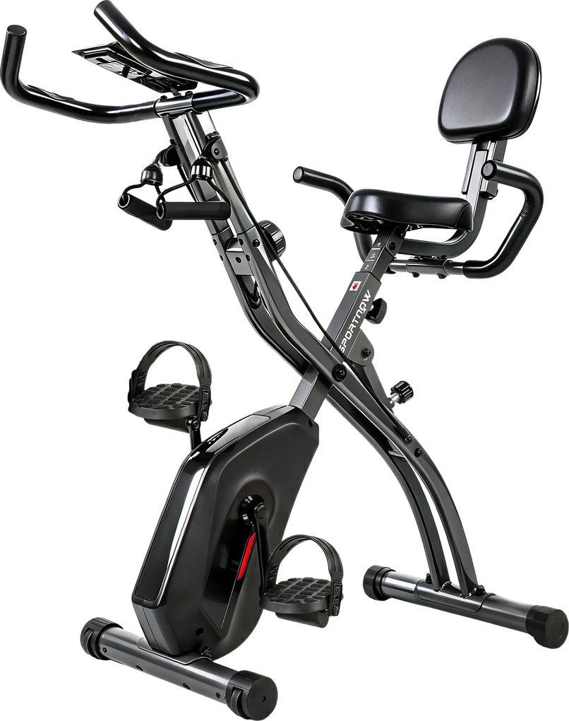 SPORTNOW Bicicleta Estática Dobrável com 8 Níveis de Resistência, Volante, Ecrã LCD, Bluetooth, Pulsómetro e Selim Ajustável | Aosom Portugal