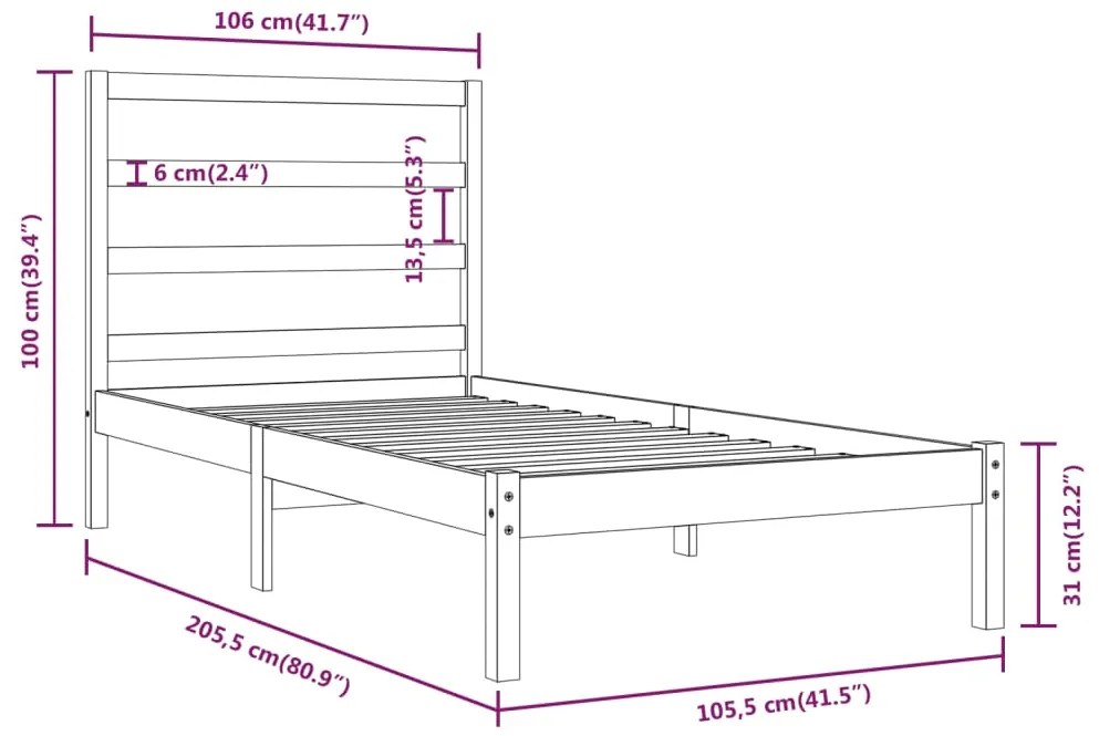 Estrutura de cama 100x200 cm madeira pinho maciço castanho mel