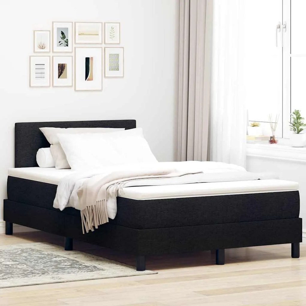 Camas Box Spring com Colchão e LED Preto 120x200 cm Tecido