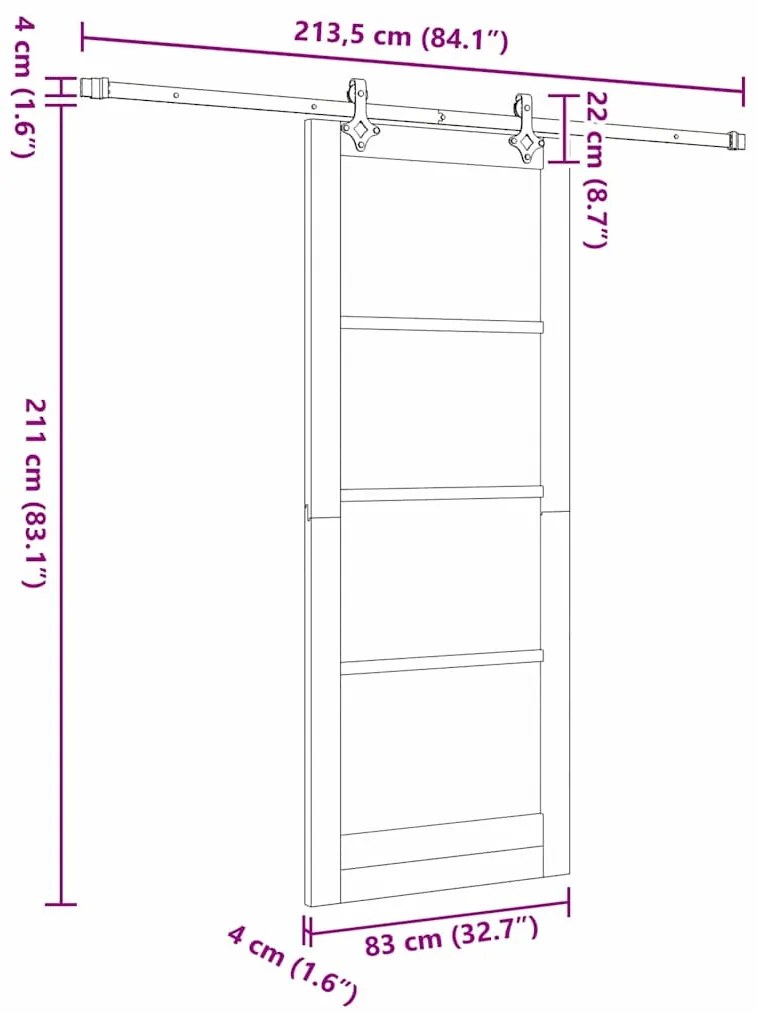 Conjunto de Porta Deslizante vidaXL Branco 83x211 cm Madeira Sólida Pi