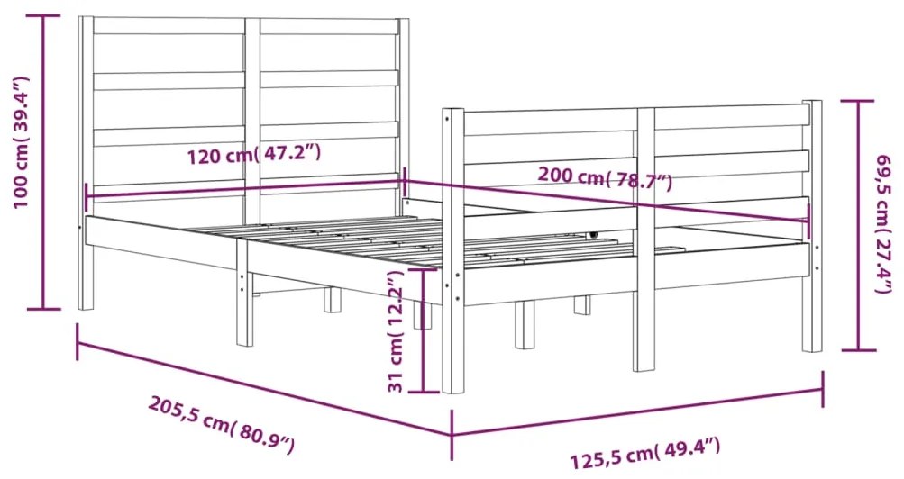 Estrutura de cama 120x200 cm pinho maciço branco