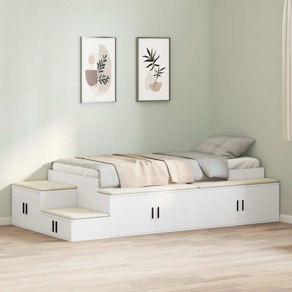 Cama com Armazenamento Branca 90x200 cm
