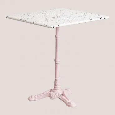 Mesa De Bar Quadrada 60x60 Cm Em Terraço Azteca Terrazzo Marfim E Preto - Rosa Algodão Doce - Sklum