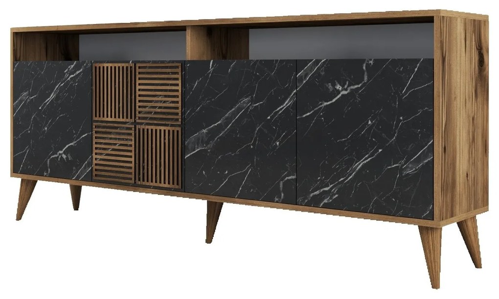 Conjunto de Mobiliário de Sala Milan500 – Nogueira e Preto – Cômoda 18