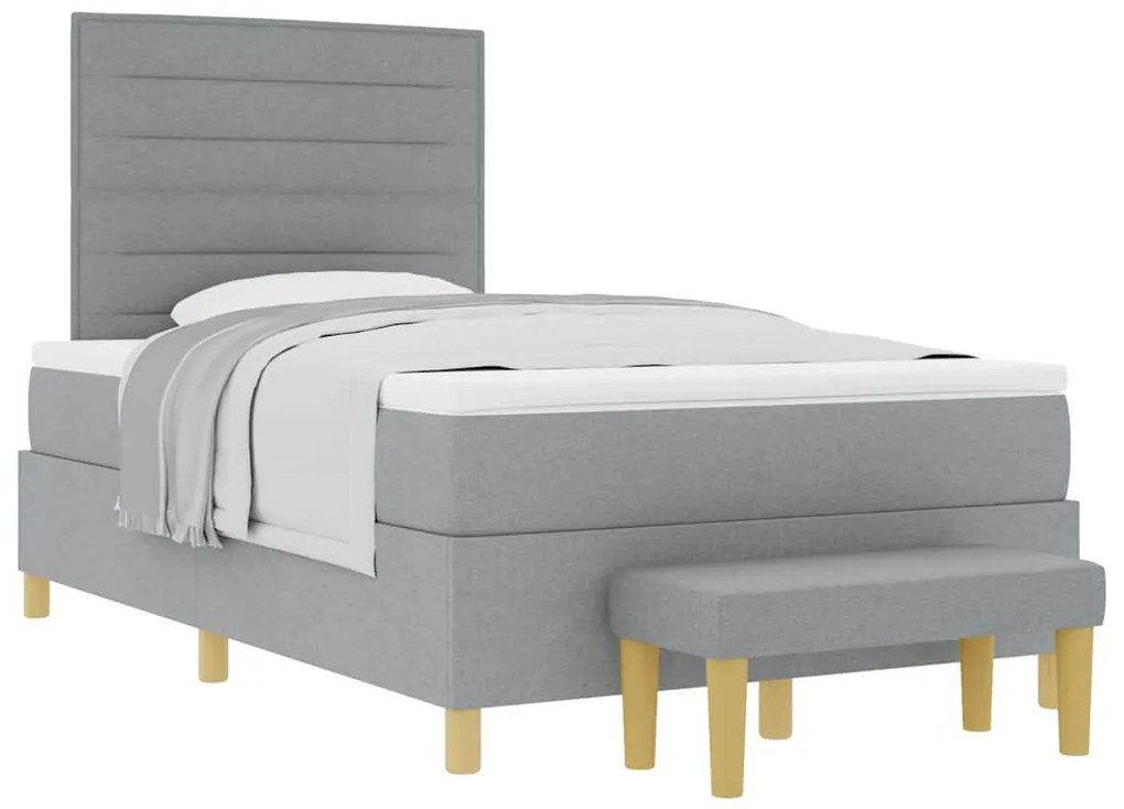 Cama Box Spring com Colchão e Banco Cinzento-claro 120x190 cm Tecido