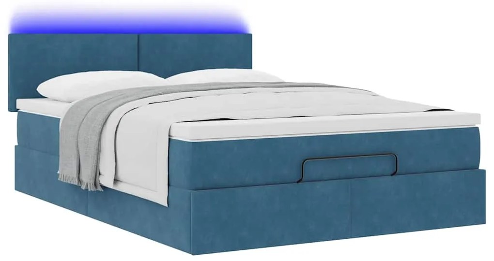 Estrutura de cama otomana com colchão 140x200 cm azul escuro