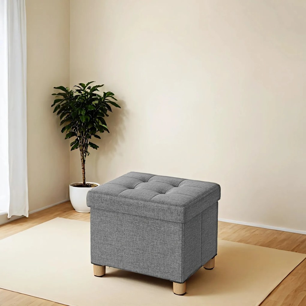 Banco de linho elegante com espaço de arrumação 32 x 40 x 33,5 cm cinzento escuro