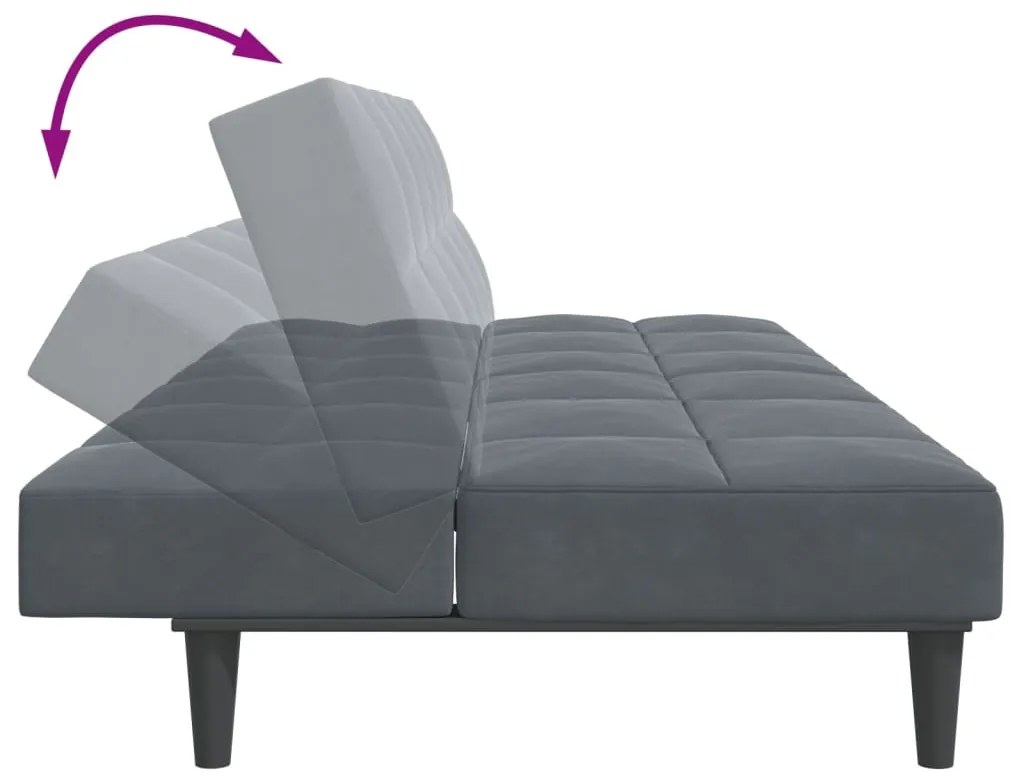 Sofá-cama 2 lugares c/ apoio de pés veludo cinzento-escuro