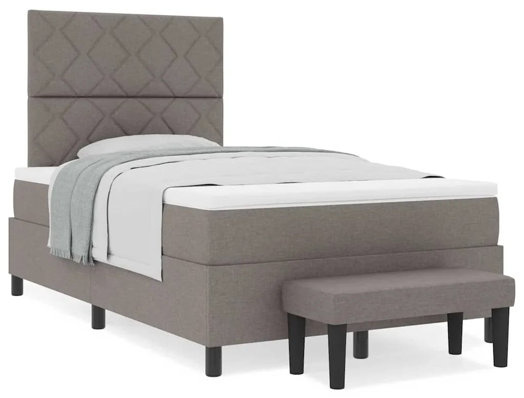Cama Box Spring com Colchão e Banco Taupe 120x200 cm Tecido
