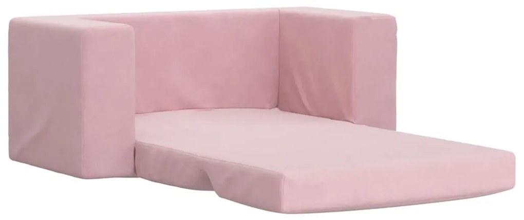 Sofá-cama infantil de 2 lugares pelúcia macia rosa