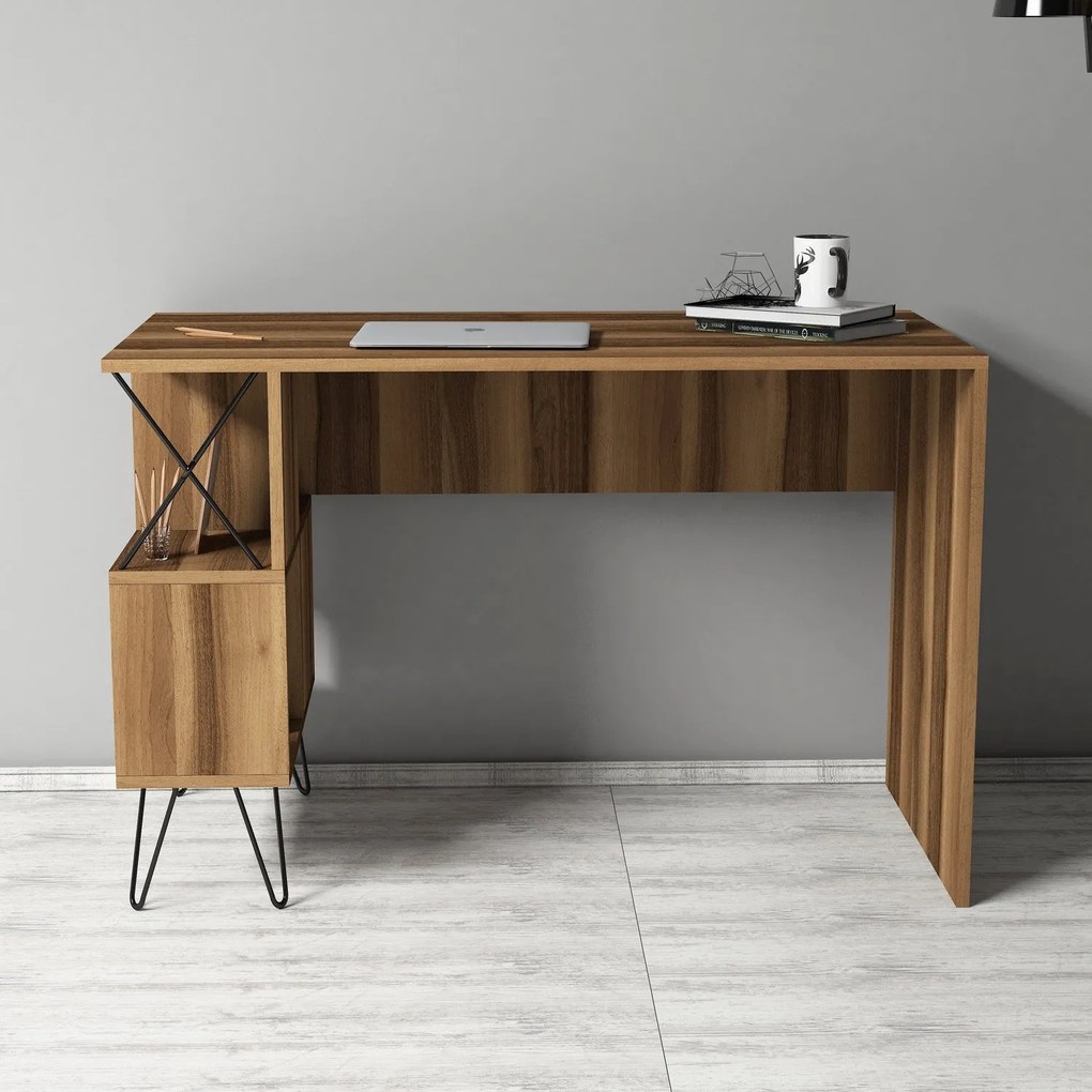 Secretária Extra – Nogueira/Preto – 120 cm x 78,8 cm x 60 cm