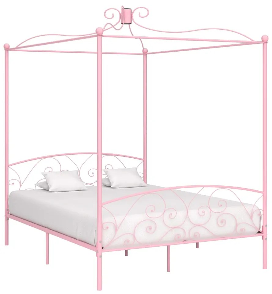 Estrutura de cama com dossel 160x200 cm metal rosa
