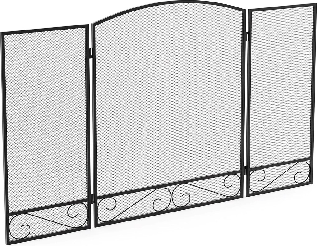 HOMCOM Grade de proteção para lareira, protetor de faíscas dobrável de 3 partes em metal para sala e quarto, 123 x 70 cm, Preto | Aosom Portugal